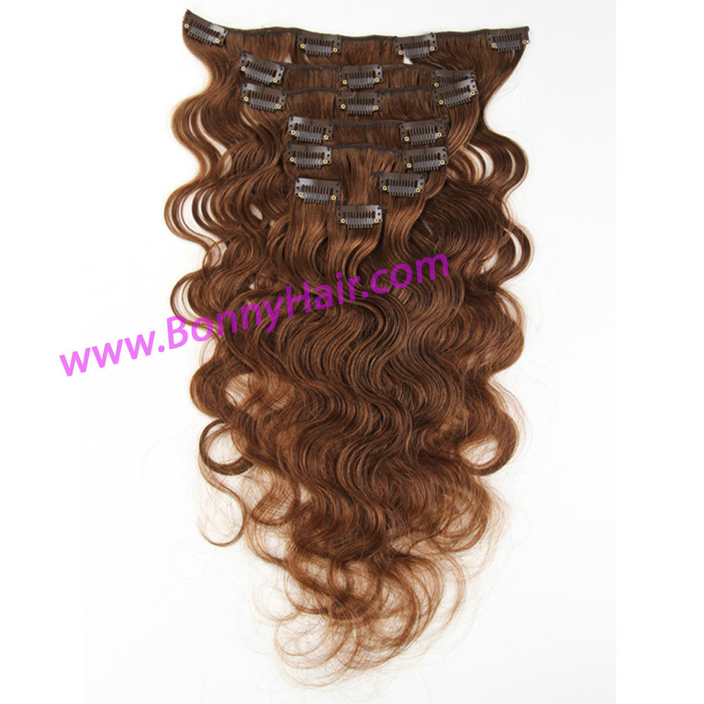 Brazilian Virgin Human Remy Hair Light Brown Body Wave Clip on Hair Extension