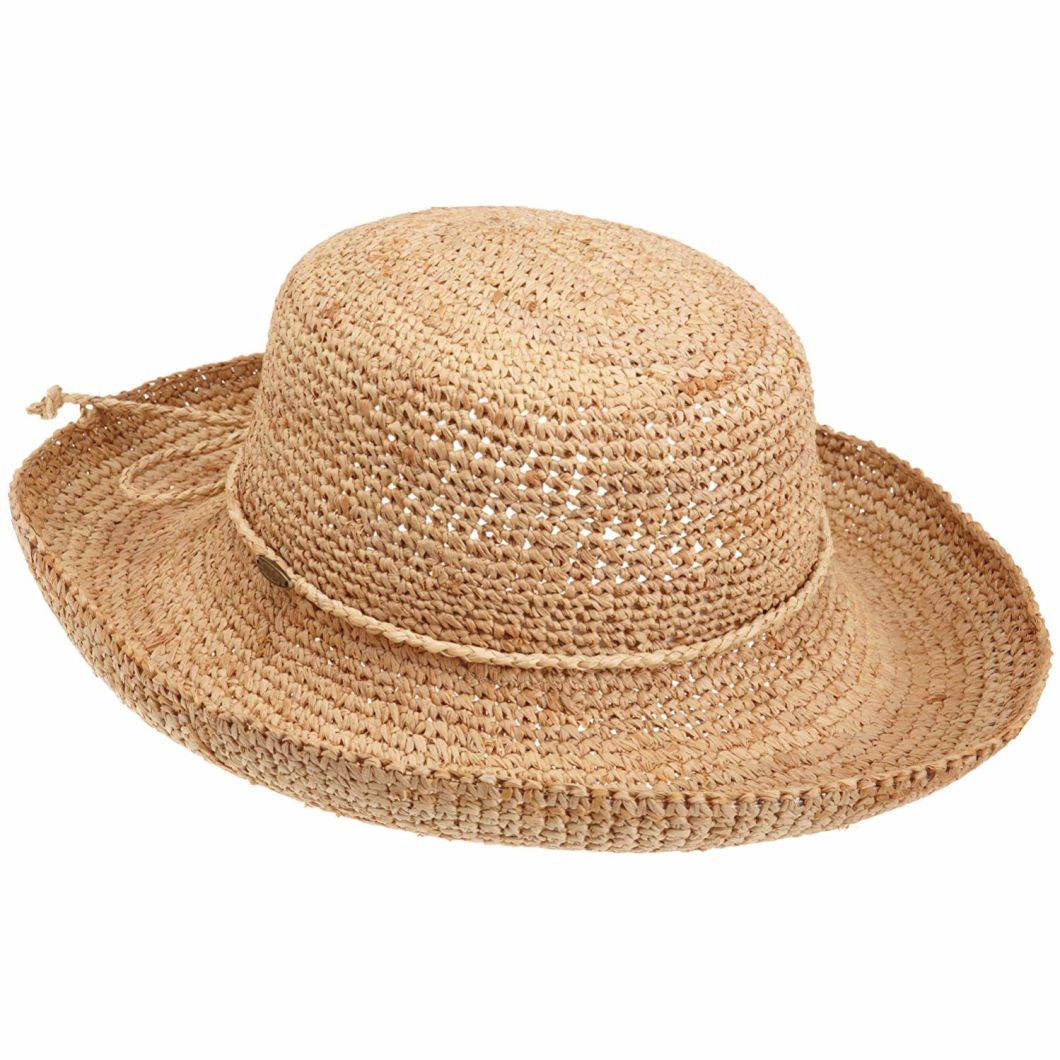 Crushable Summer Beach Crocheted Packable Straw Hat Raffia for Women