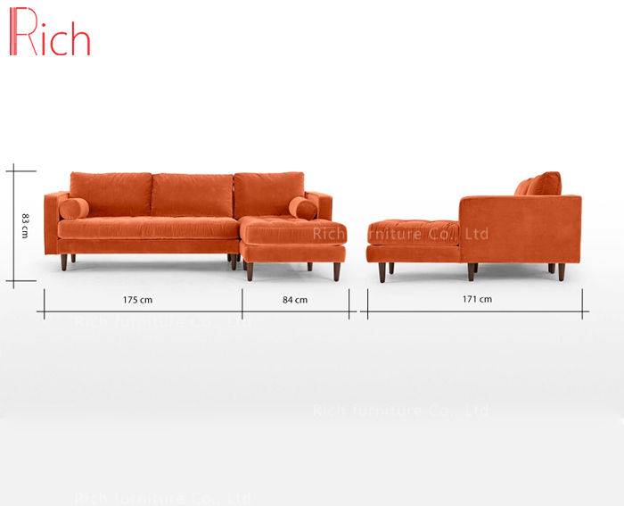 Wholesale Modern Furniture Orange Velvet Sectional Sofa for Home