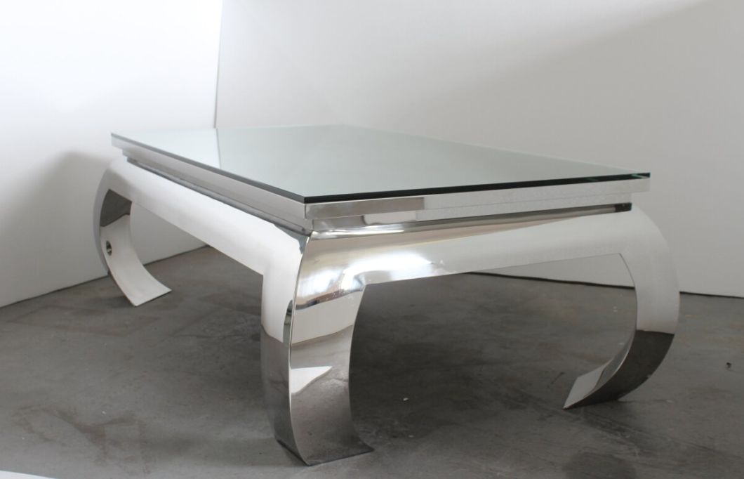 Modern Glam Shiny Stainless Steel Glass Top Coffee Table, Luxury Coffee Table