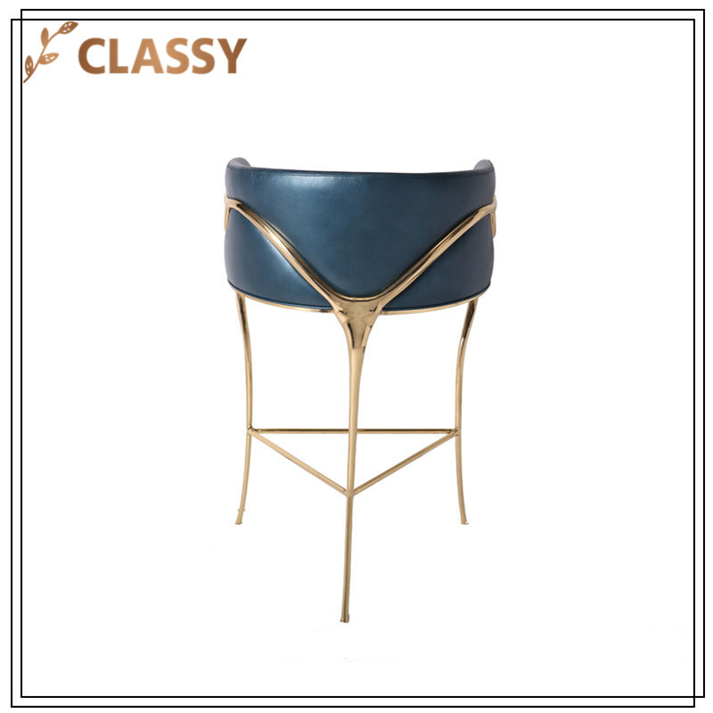 Dark Green Leather Top Gold Stainless Steel Bar Chair