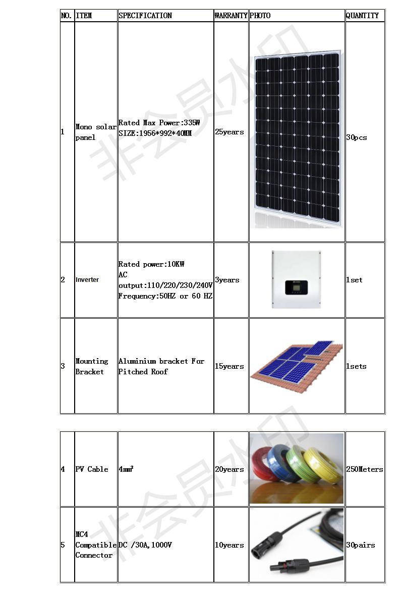 10kw Home Use on Grid Solar PV Panel Energy Power System