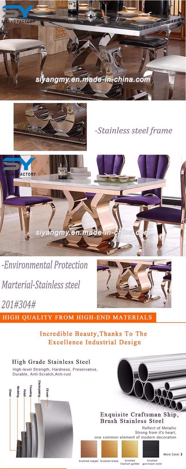 Chinese Furniture Luxury Dining Table Set Gold Dining Table Chair