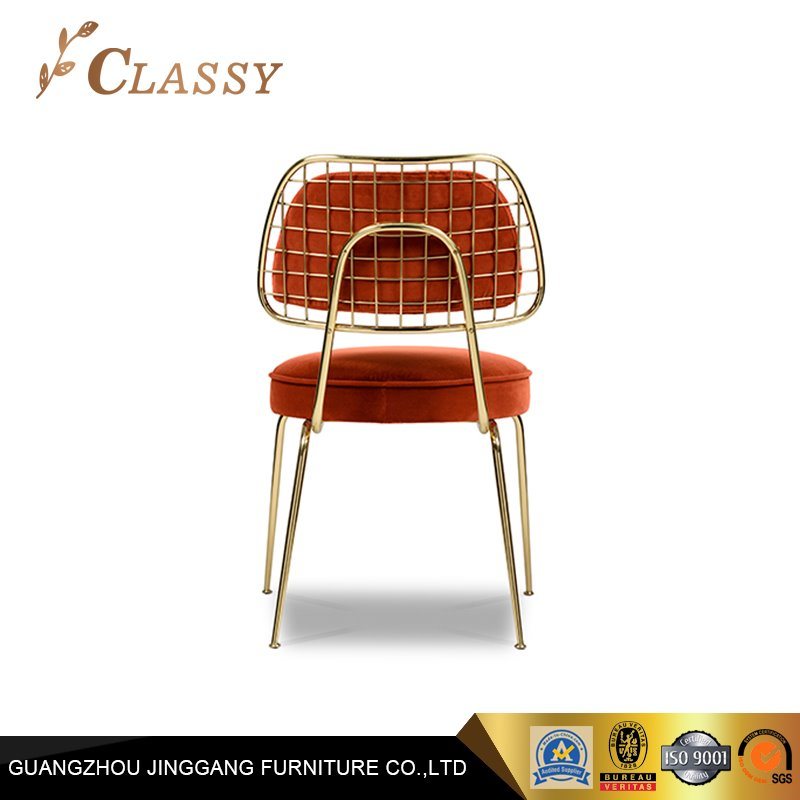 Luxury Hotel Restaurant Golden Dining Chair Upholstered in Velvet