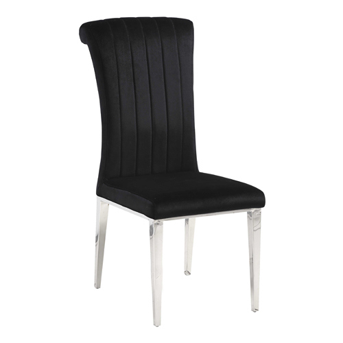 Modern Stainless Steel Metal Curve Stitching Back Black Vevelt Dining Chair