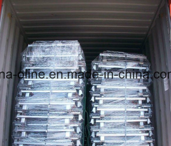 Stackable Folded Wire Mesh Container with Wheels for Transportation