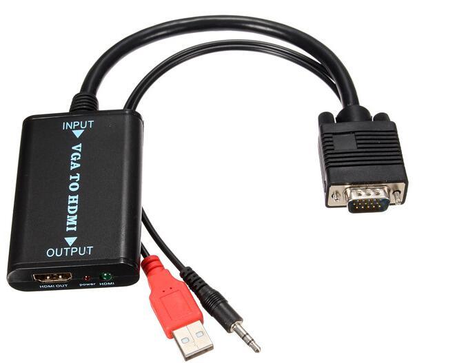 Mini HD Video Converter VGA to HDMI 1080P Converter Adaptor Cable with USB Power + 3.5mm Audio