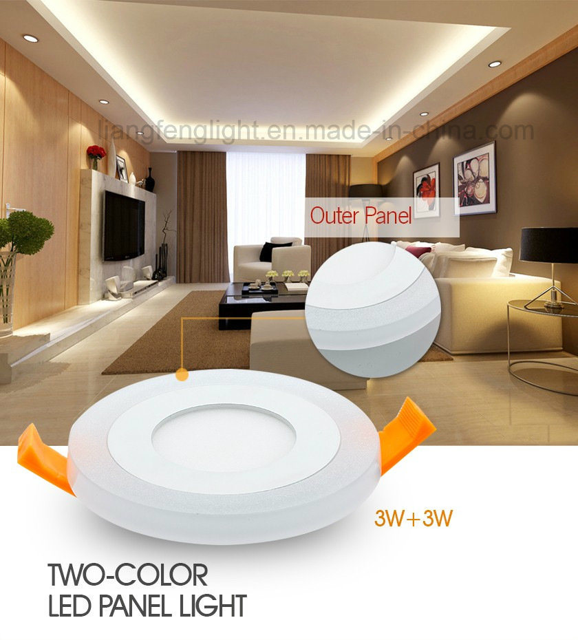 Concealed or Surface Round or Square Aluminum and Acrylic Housing 3W + 3W Double Colors LED Panel Light