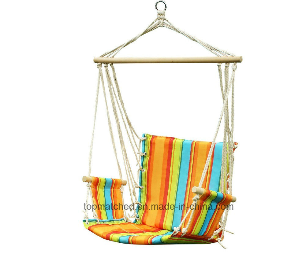 Padded Cotton Rope Hanging Hammock Swing Chair with Arm Rest