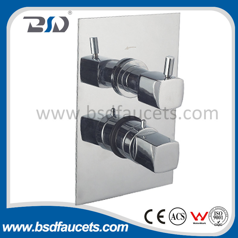 Twin Concealed Square Handles Brass Chromed Thermostatic Shower Valve