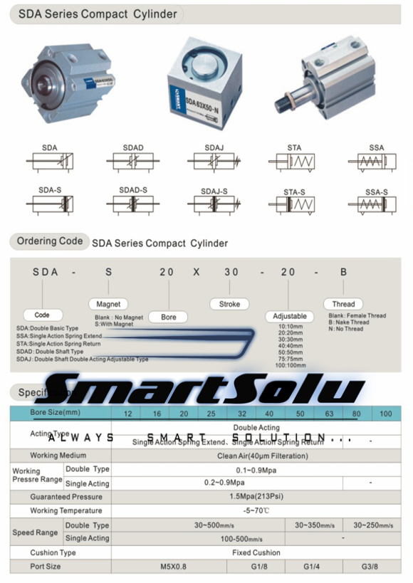 Sda Series Sdaj (Double Shaft Double Acting Adjustable Type) Compact Air Cylinder
