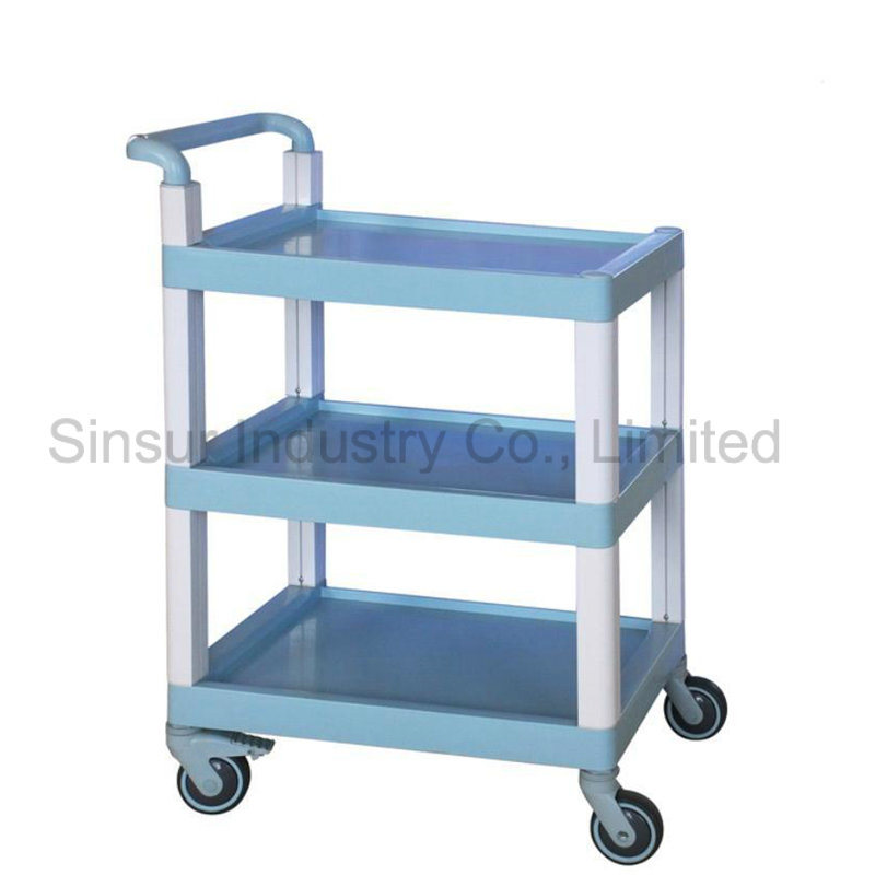 Hospital Furniture Mulit Purpose ABS 3-Tier Shelf Medical Equipment Carts/Trolley