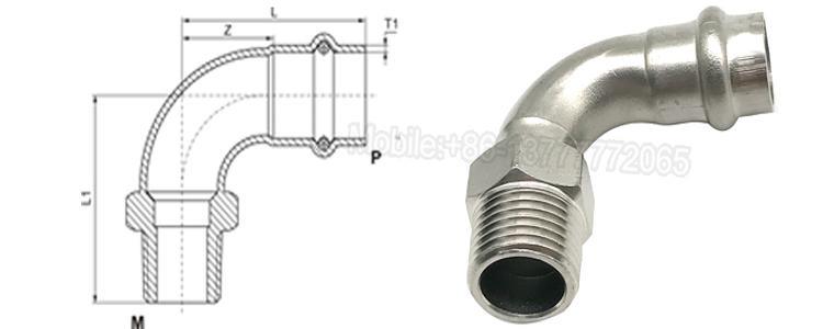 V Press Fittings Bend 90 Degree Male Threaded End Stainless Steel