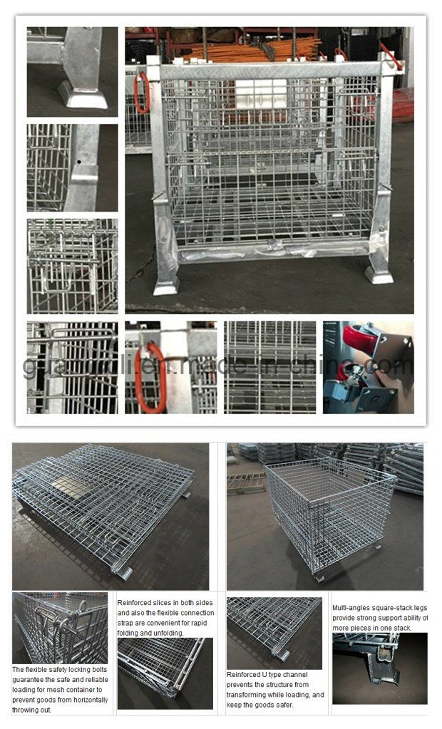 Warehouse Storage Collapsible Wire Mesh Roll Container in Lifting Type