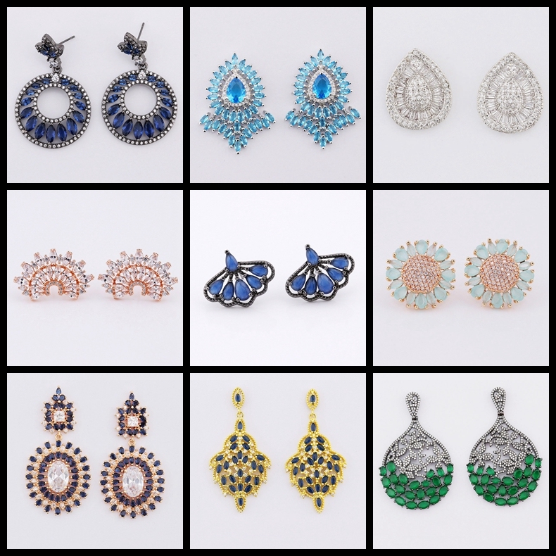 Diamond Shape Micro Pave CZ Earring Custom Party Jewelry