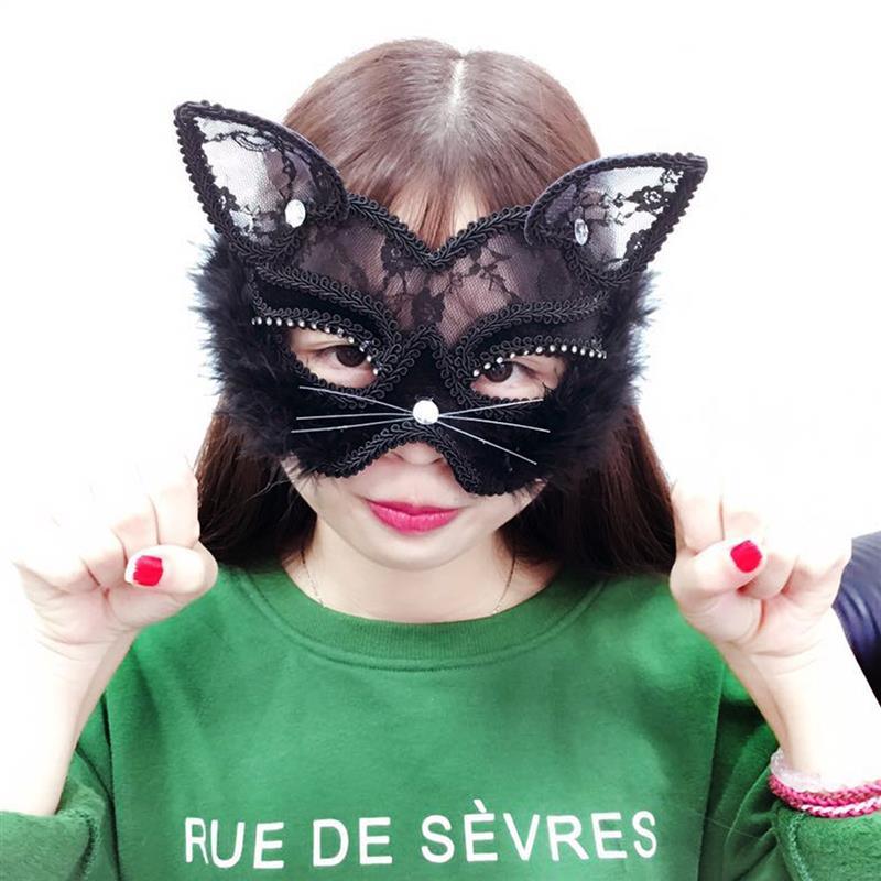 19* 8cm Fox Masks Sexy Lace Cat Mask PVC Black White Women Venetian Masquerade Ball Party Mask Performance Fun Masks