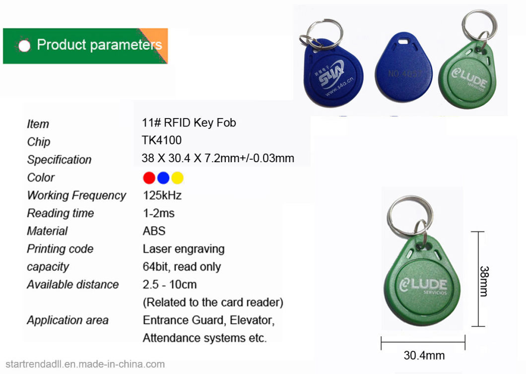 125kHz Em4100 Tk4100 Plastic RFID Keyfob for Entrance Guard (Tag-11)