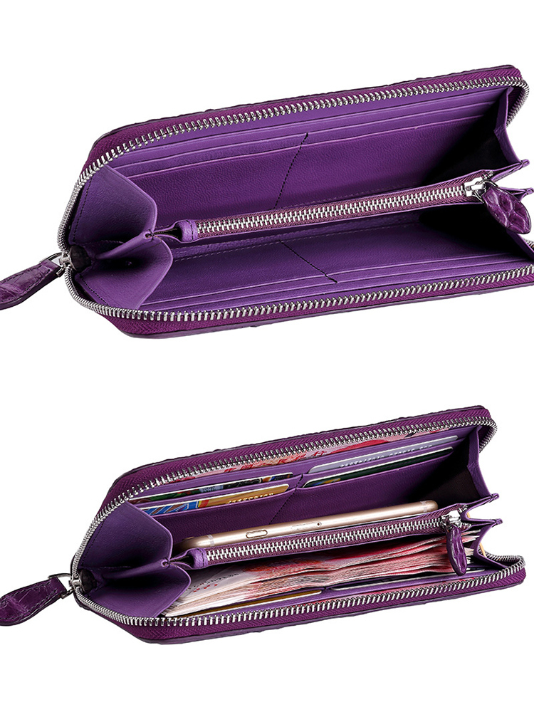 Luxury Zipper Design Good Quality Purple Alligator Skin Leather Wallet for Women