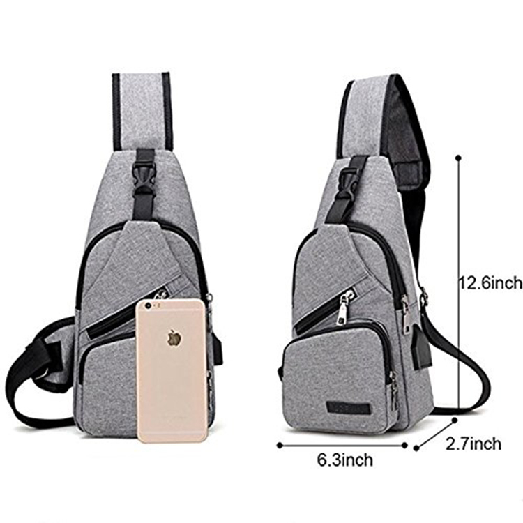 Canvas Sling Backpack Sports Chest Bag with Charging Port