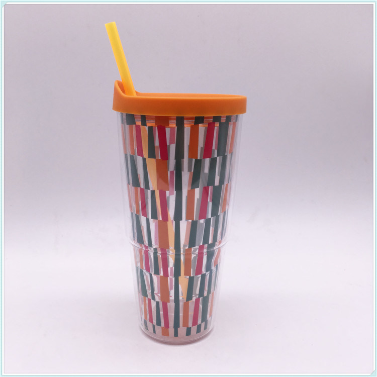 Food Safe Plastic Coffee Cups with Straw (SH-PM34)