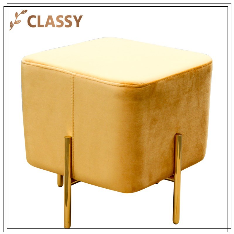 Yellow Flannel Top Gold Stainless Steel Frame Leisure Chair