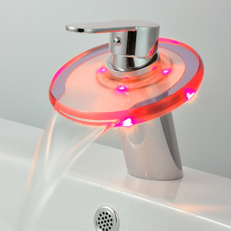 LED Function Bathroom Mixer Glass Waterfall LED Faucet