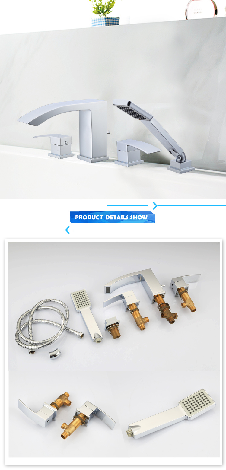 Jiangmen Factory Roman Tub Filler 4 Holes Bathtub Shower Mixer Tap with Hand Shower