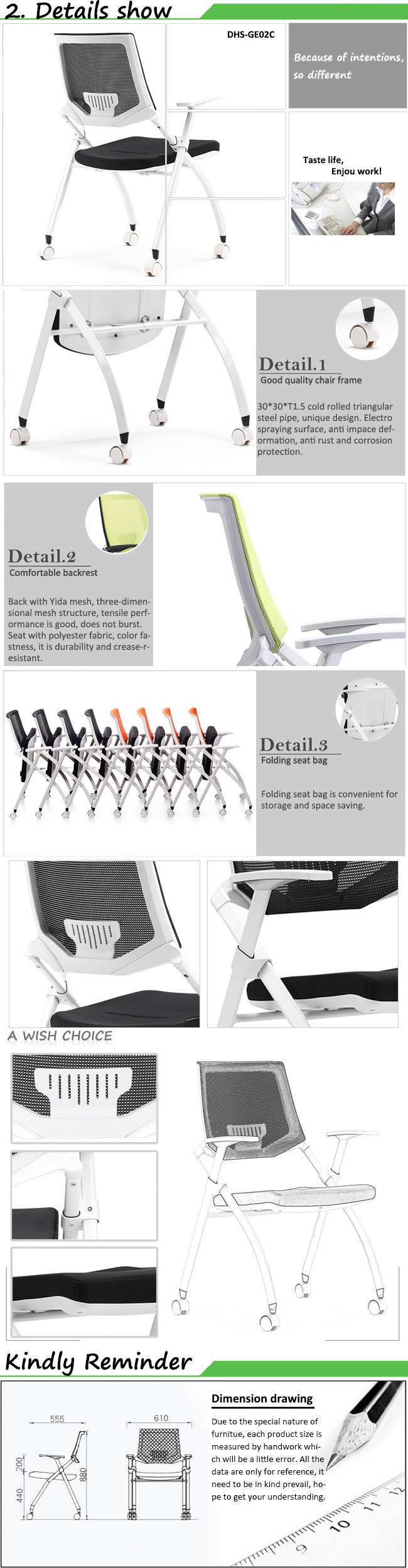 Mesh Folding Chair for Office, Meeting Room and Training Class