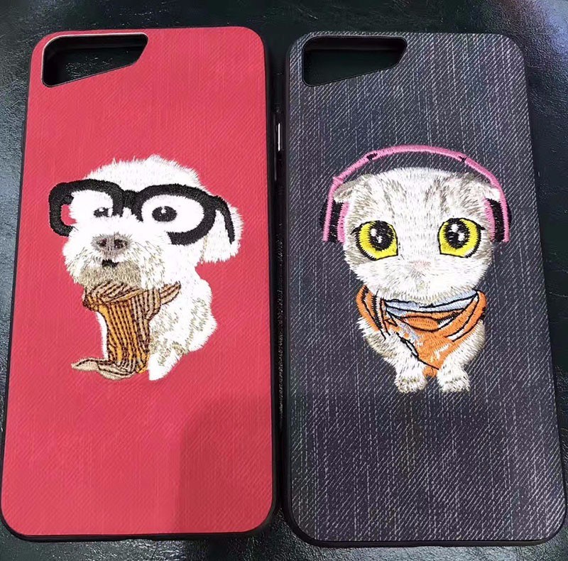 Fashion Beauty Animal Cat Dog Cartoon Embroidery Phone Case for iPhone X
