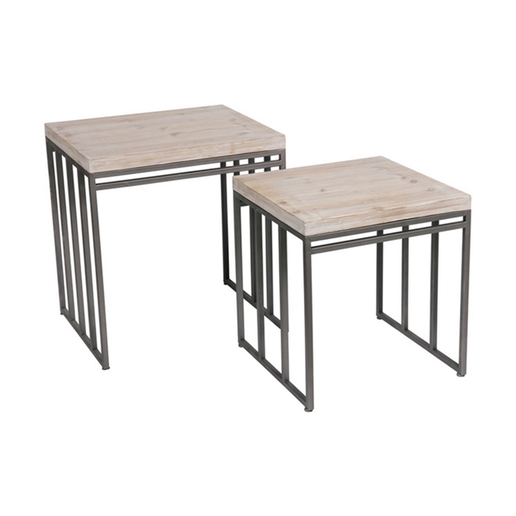 Unique Rustic Metal and Wood Nesting Tables