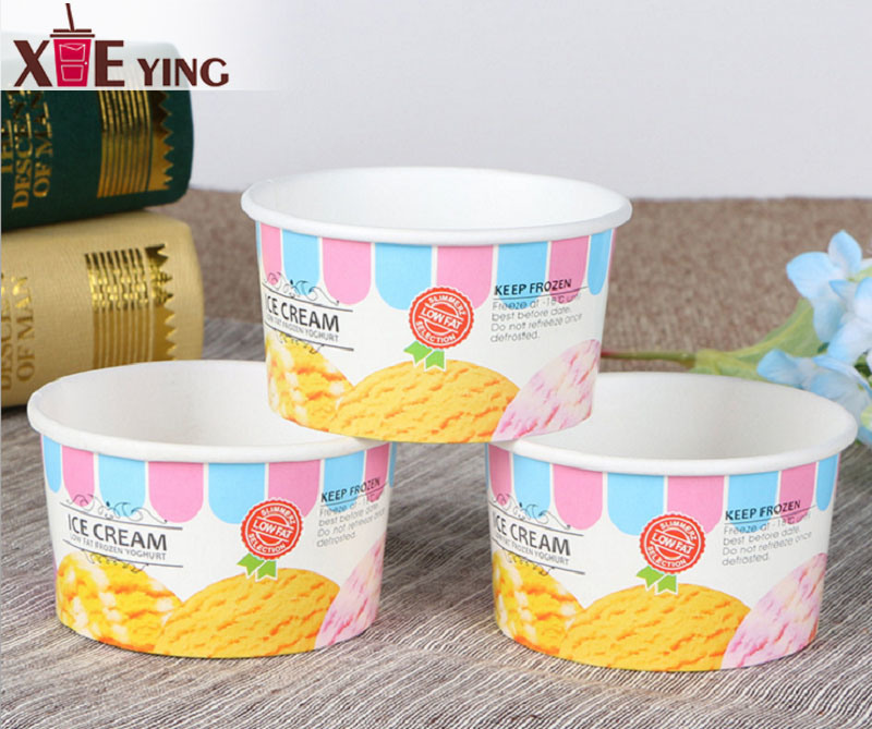 Disposable Logo Printed Paper Ice Cream Cups with Paper Lid