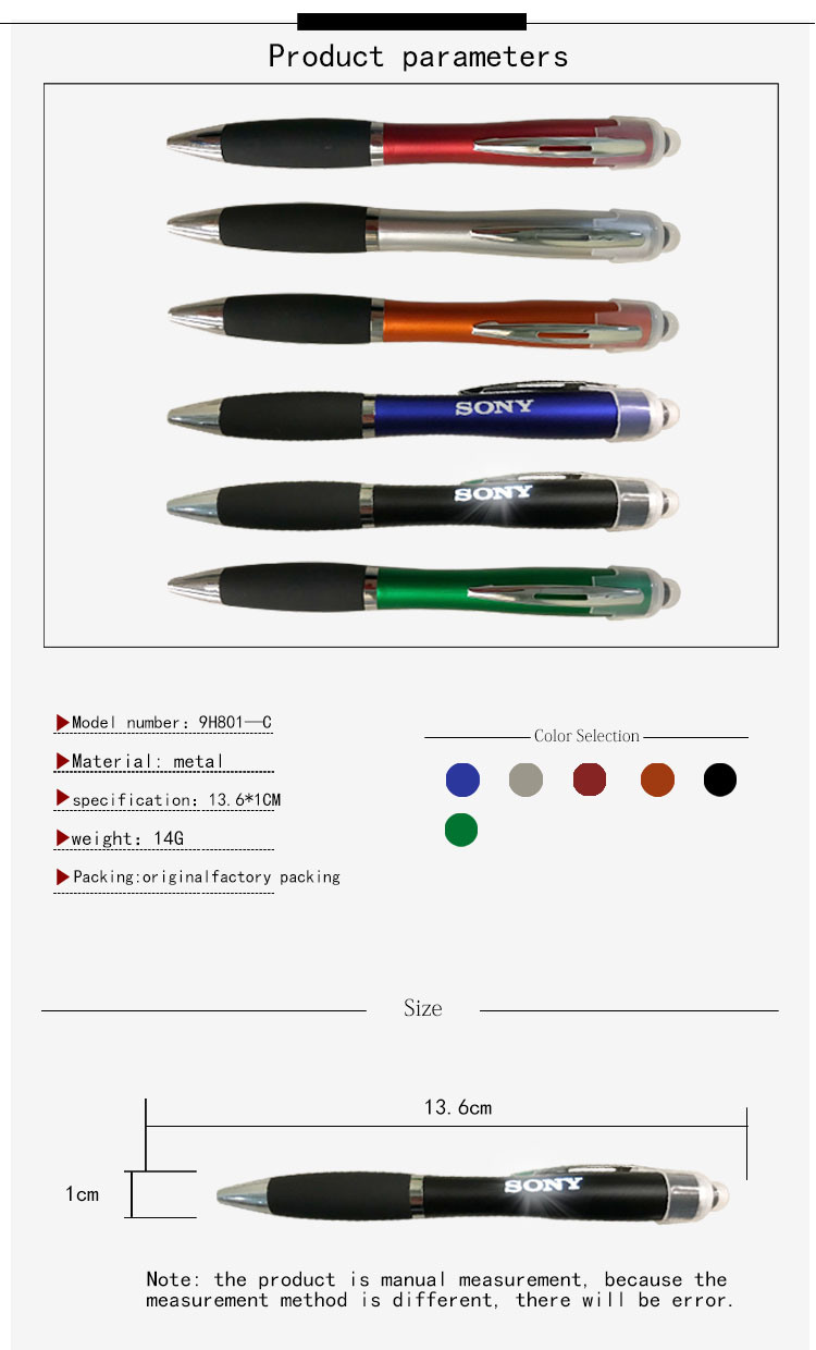 Plastic LED Light Screen Touch Stylus Pen with Logo Custom