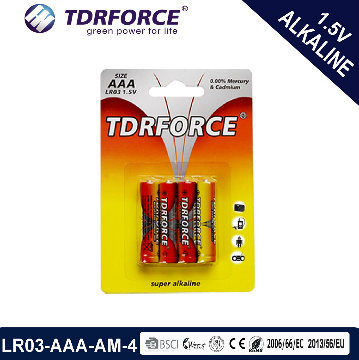 AAA Size Lr03 1.5V Alkaline Dry Battery in Shrink Pack (LR03-AAA-AM4)