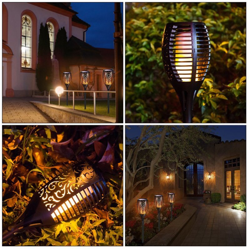 LED Solar Lamp Torch Flame Light Wall Garden Yard Lawn Pathway Lighting