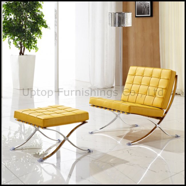 Novel Graceful Leisure Leather Lounge Barcelona Sofa Chair with Ottoman (SP-HC080)