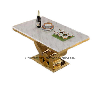 Hot Sale Model Noble and Well-Spoken Marble Top Stainless Steel Dining Table