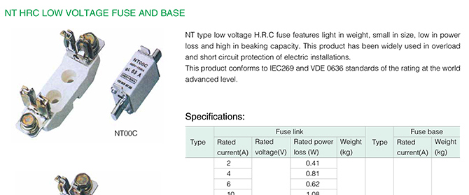 Nt HRC Low Voltage Fuse and Base