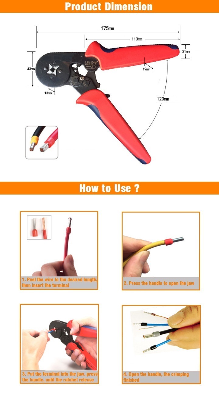 Self Adjustable Ratchet Crimping Plier for Furrule Rt8 6-4A