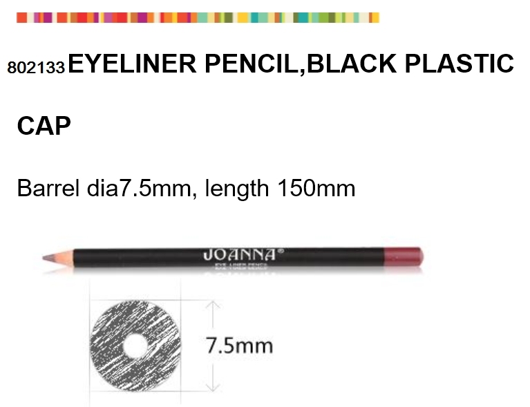 Wooden Cosmetic Pencil for Eyeliner with Black Plastic Cap