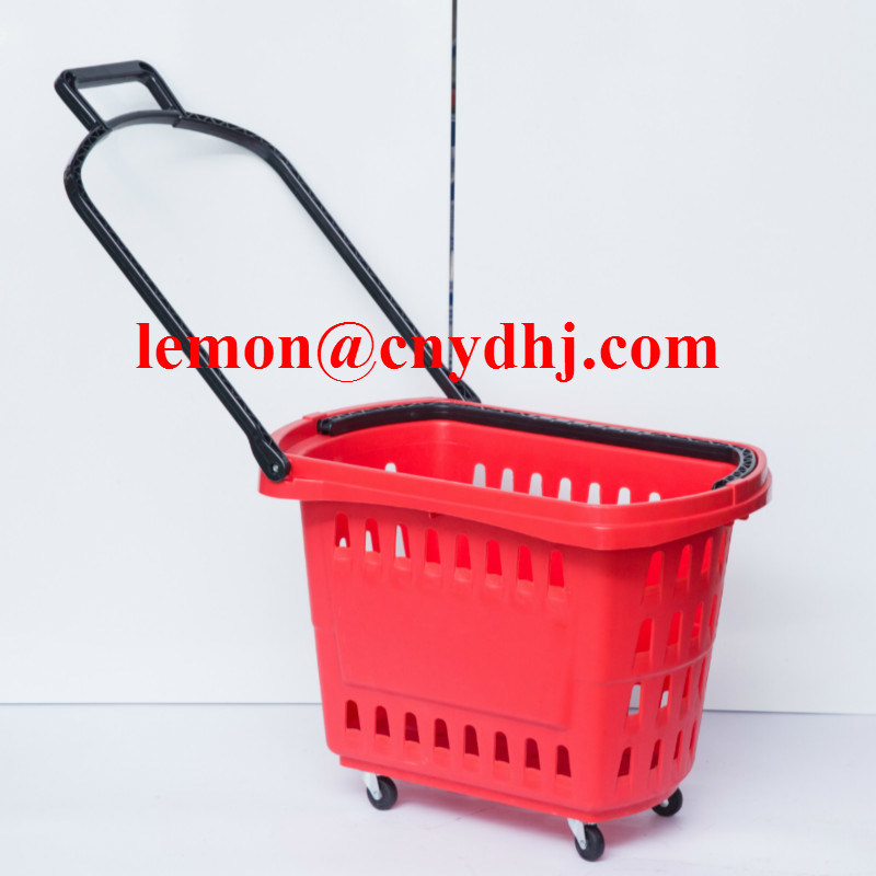 Manufacturer Four Wheels Plastic Shopping Rolling Basket