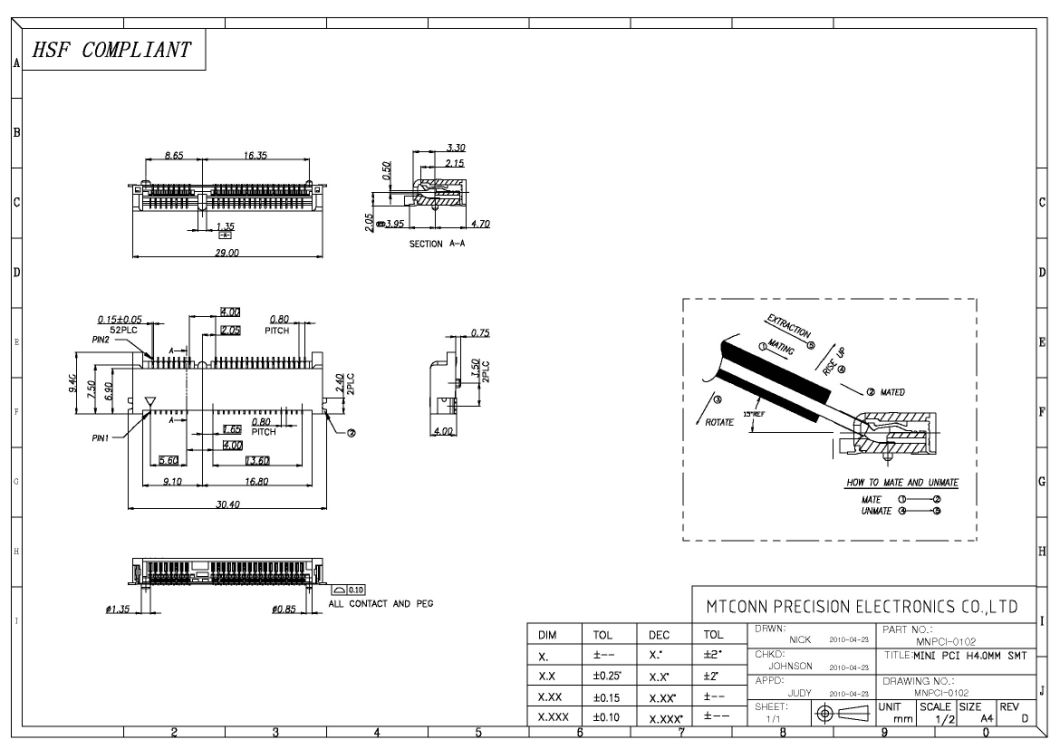 Mini H4.0mm PCI Female Pin Header Connector