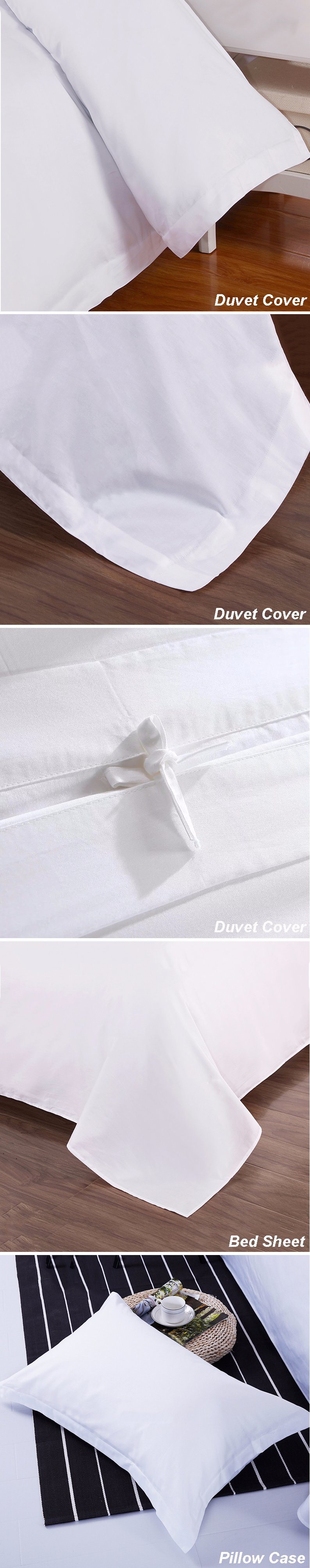 China Luxury 100% Cotton Plain White Satin Hotel Bedding Set