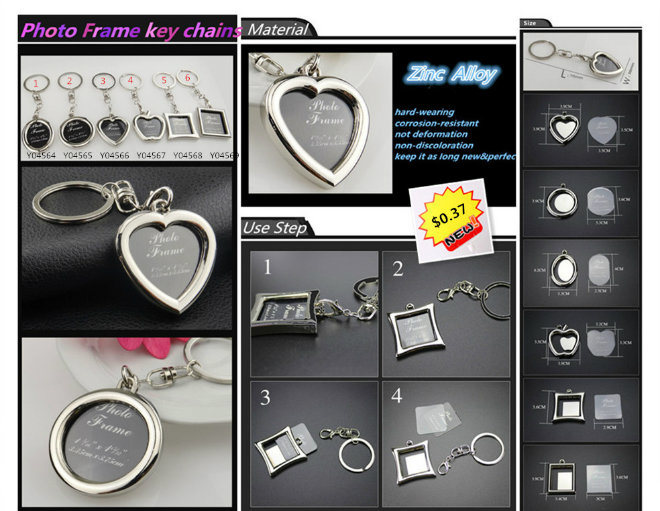Heart Shaped Metal Photos Frame Keychain for Wedding