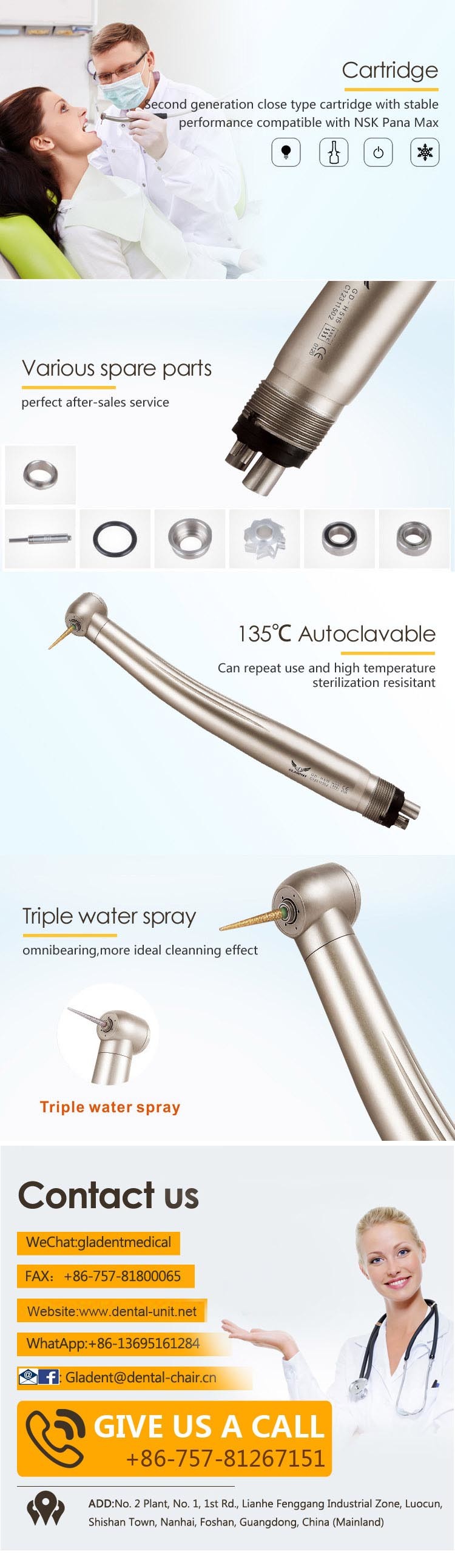 High Quality Ce Approved Handpiece Dental Handpiece/Dental High Speed Handpiece/Electric Dental Handpiece