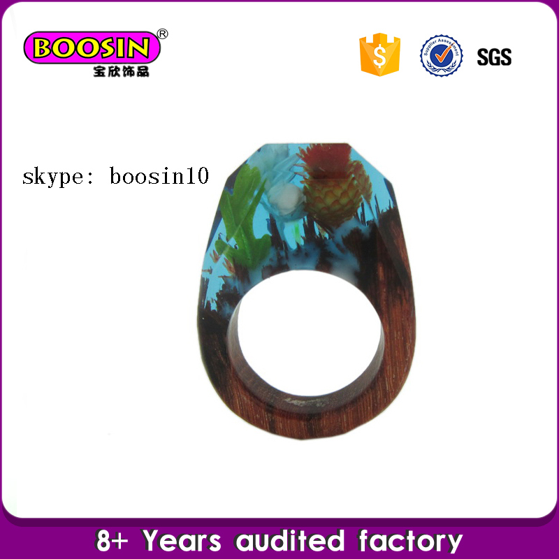 Custom Fashion Real Flower Jewelry Natural Wood and Resin Rings