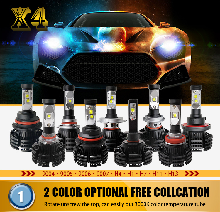 Automobiles Canbus Fanless Dual Color 9000lm H4 X4 Car Head Light High Power H1 H7 H11 H13 Auto LED Headlight Bulbs