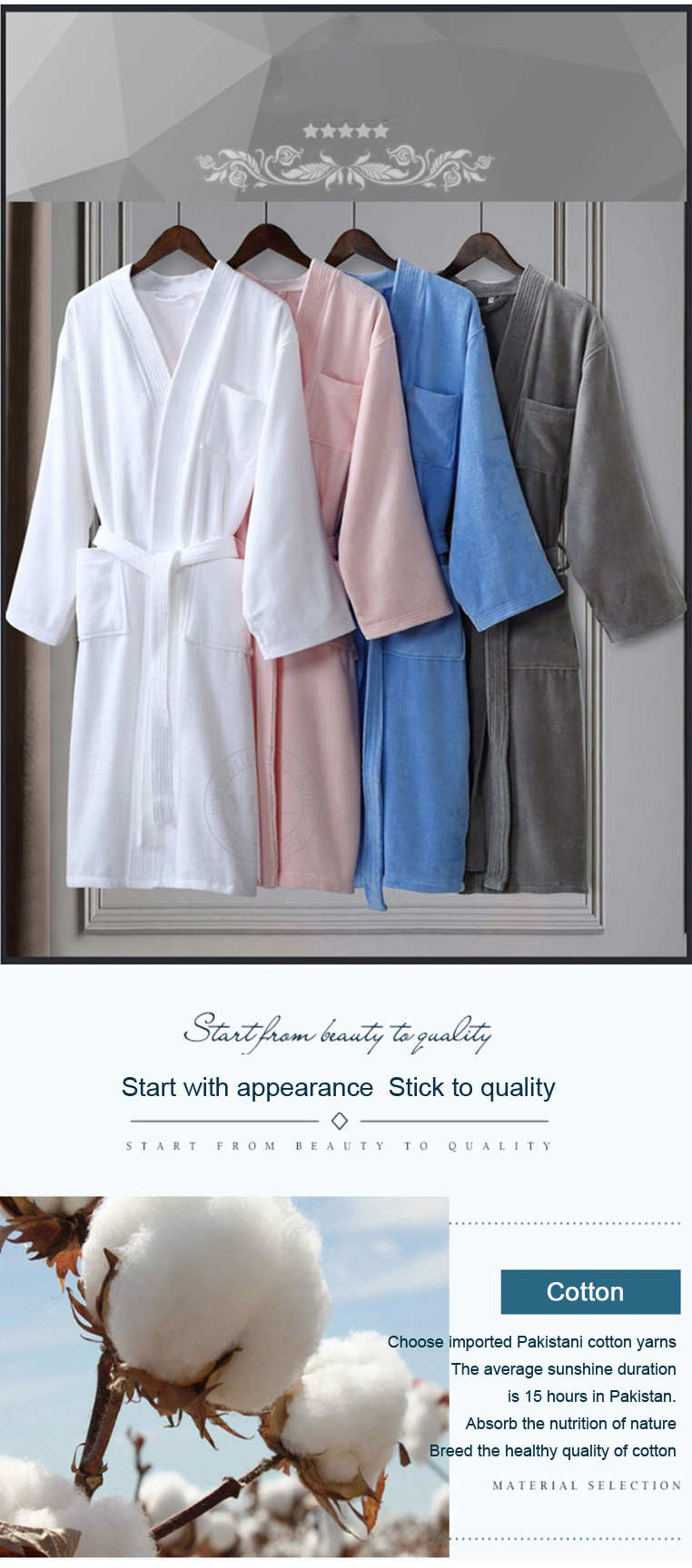 Wholesale High-Class Soft White Luxury Velour Hotel Bathrobe