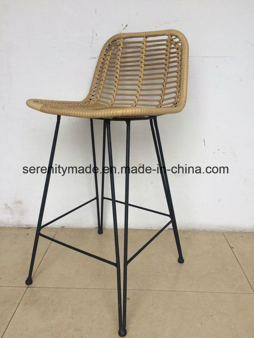 Wholesale Outdoor Furniture Bistro Metal Frame Rattan Chair Bar Stool