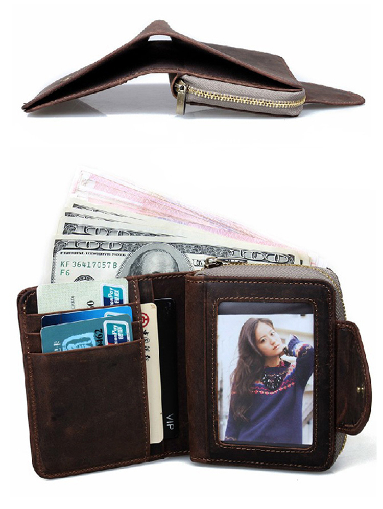 Hot Selling Factory Price Retro Style Brown Leather Coin Holder Leather Wallet