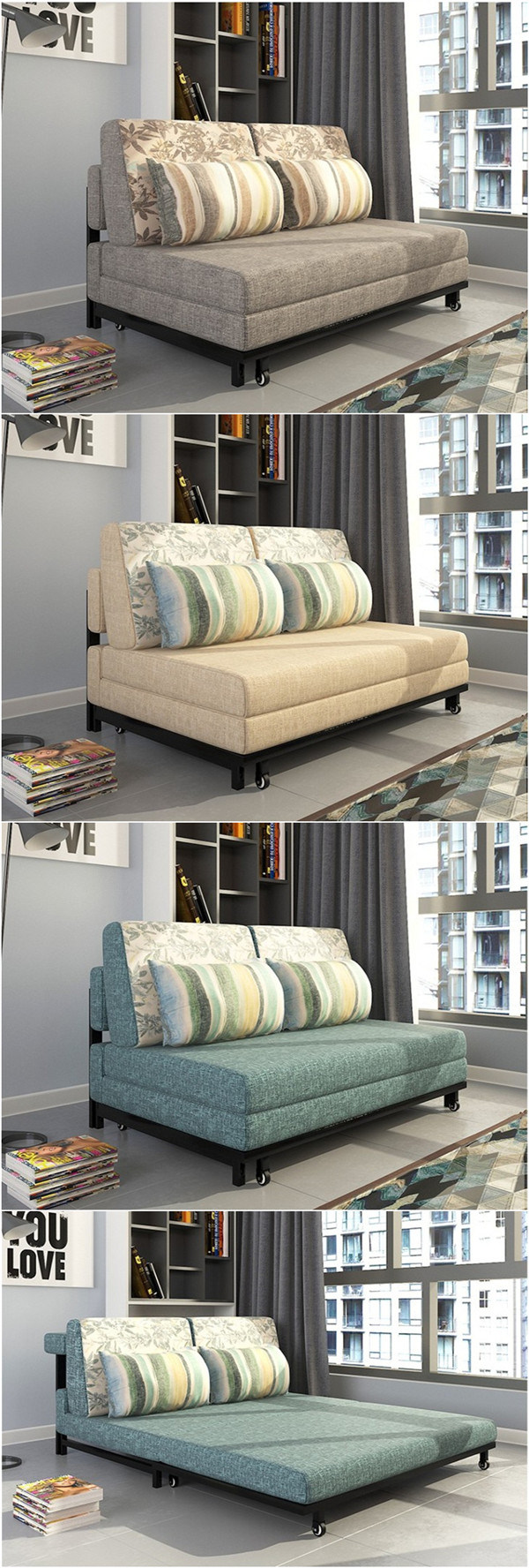 Fabric Sofa Bed Steel Frame Sofa Folding Bed (192*80cm)